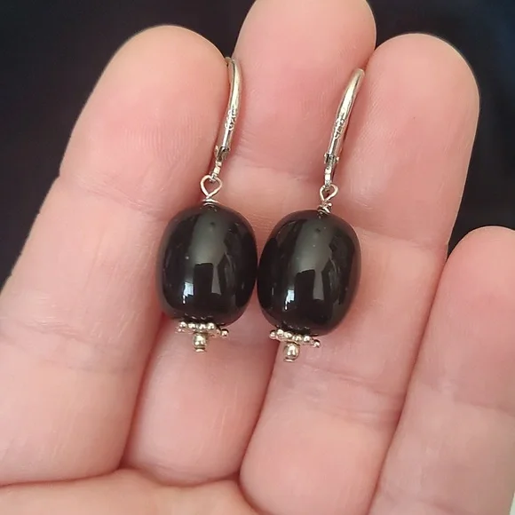 Necklace and earrings set, onyx and 925,17 inches - Picture 8 of 9